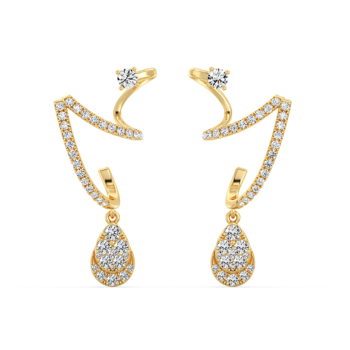 Elegant 18K Yellow Gold Lab-Grown Diamond Drop Earrings with 76 Round Cut Diamonds, 0.78ct Total Weight