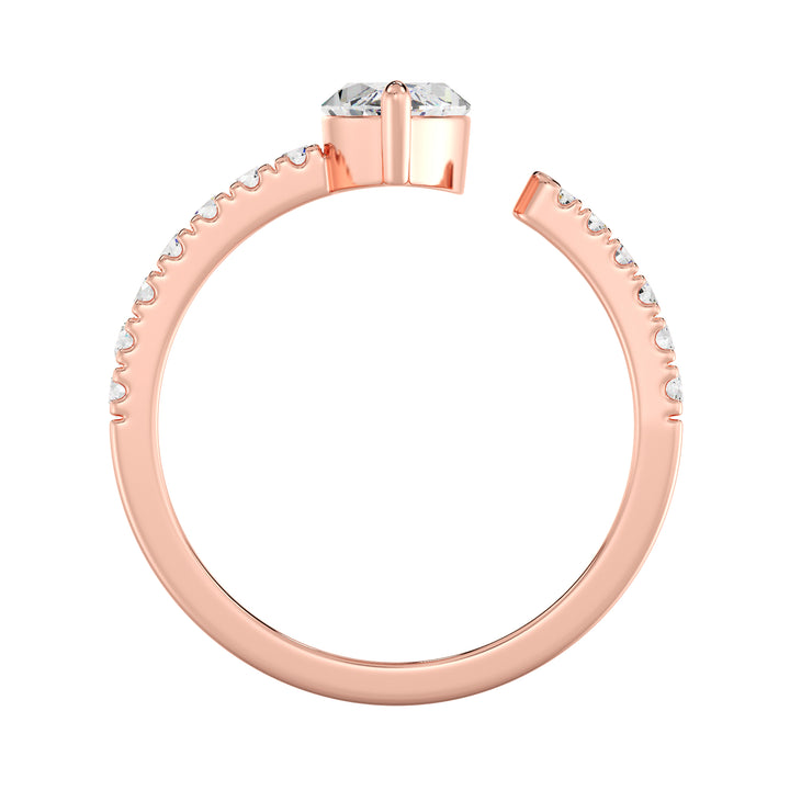 Elegant Marquise-Cut Lab-Grown Diamond Open Cuff Pavé Engagement Ring in 18K Rose Gold featuring a 1ct center stone and 0.23ct round side stones