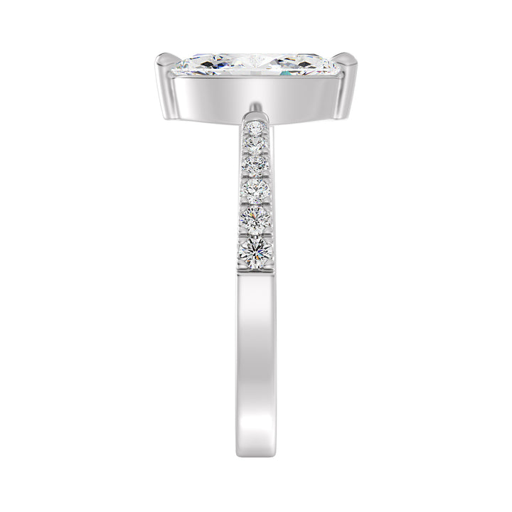 Elegant Marquise-Cut Lab-Grown Diamond Open Cuff Pavé Engagement Ring in 18K White Gold with a 1ct marquise center stone and 0.23ct round side stones