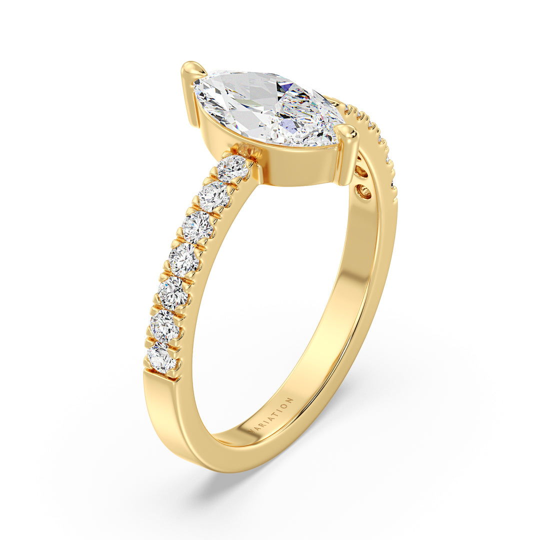 Elegant Marquise-Cut Lab-Grown Diamond Open Cuff Pavé Engagement Ring in 18K Yellow Gold with 1ct center stone and 0.23ct round side stones