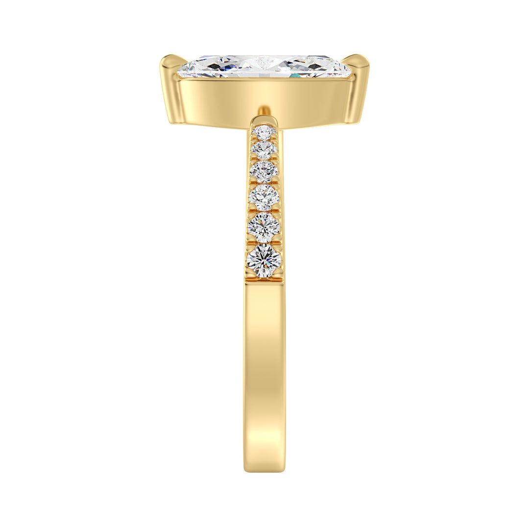 Elegant Marquise-Cut Lab-Grown Diamond Open Cuff Pavé Engagement Ring in 18K Yellow Gold with 1ct center stone and 0.23ct round side stones