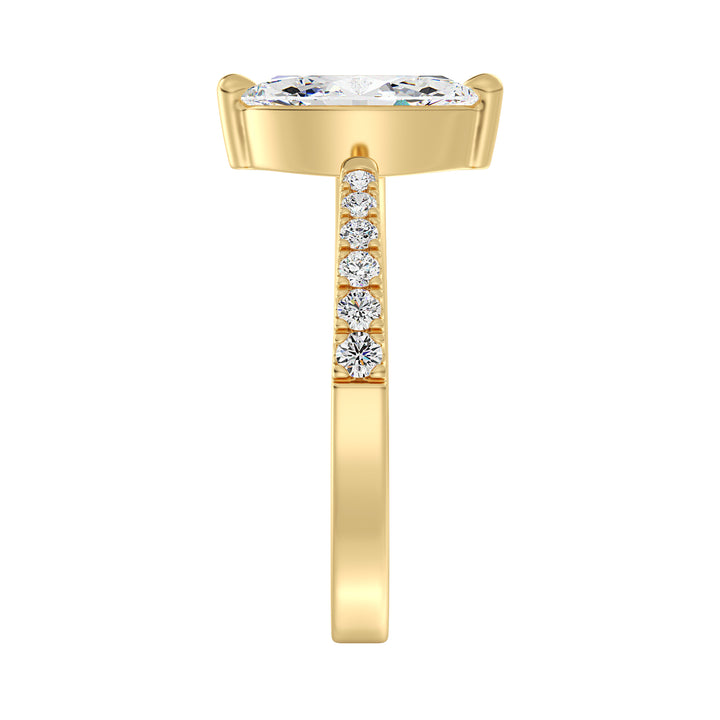 Elegant Marquise-Cut Lab-Grown Diamond Open Cuff Pavé Engagement Ring in 18K Yellow Gold with 1ct center stone and 0.23ct round side stones