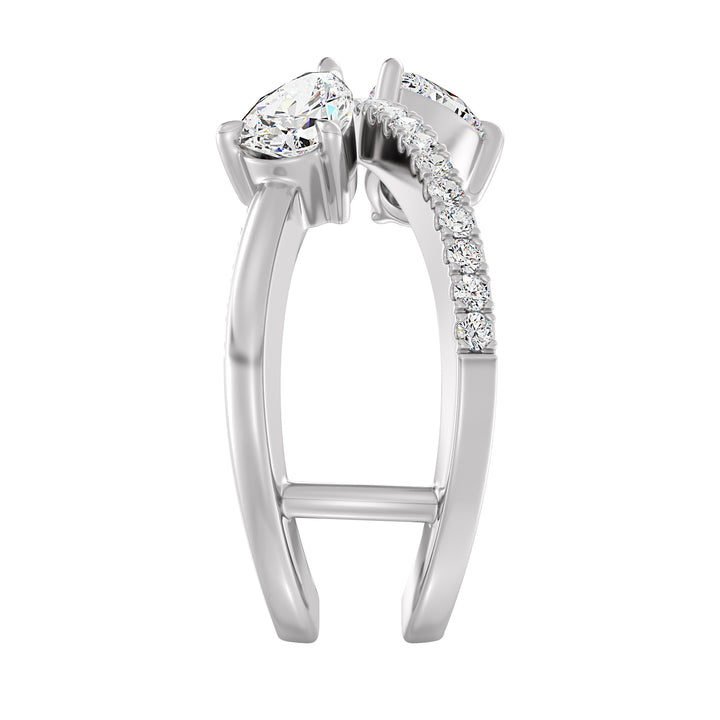 Elegant Pear-Shaped Lab-Grown Diamond Dual-Stone Twisted Ring in 18K White Gold set with two 0.50 ct EF/VS pear-cut diamonds and 21 round-cut diamonds