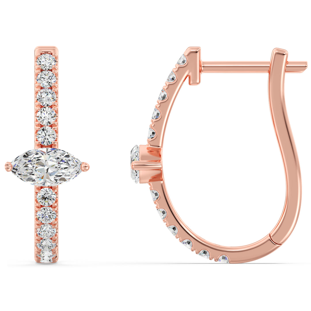 Exquisite 18KT Rose Gold Twist Hoop Earrings Adorned with Lab-Grown Diamonds - Round and Marquise Cut, 0.73ct Total