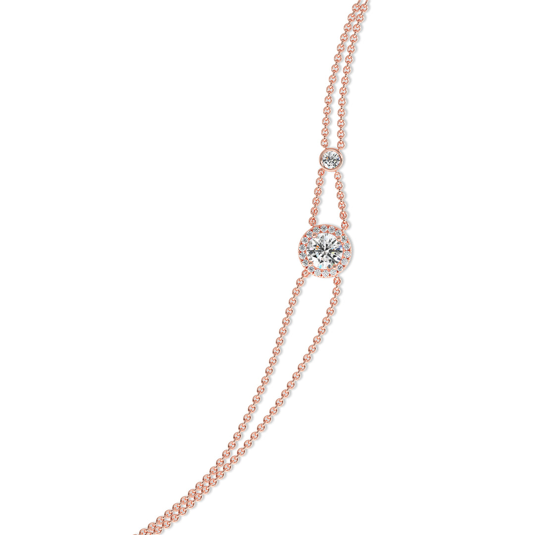 Halo-Set Round Lab Grown Diamond Double Chain Bracelet in 18K Solid Gold