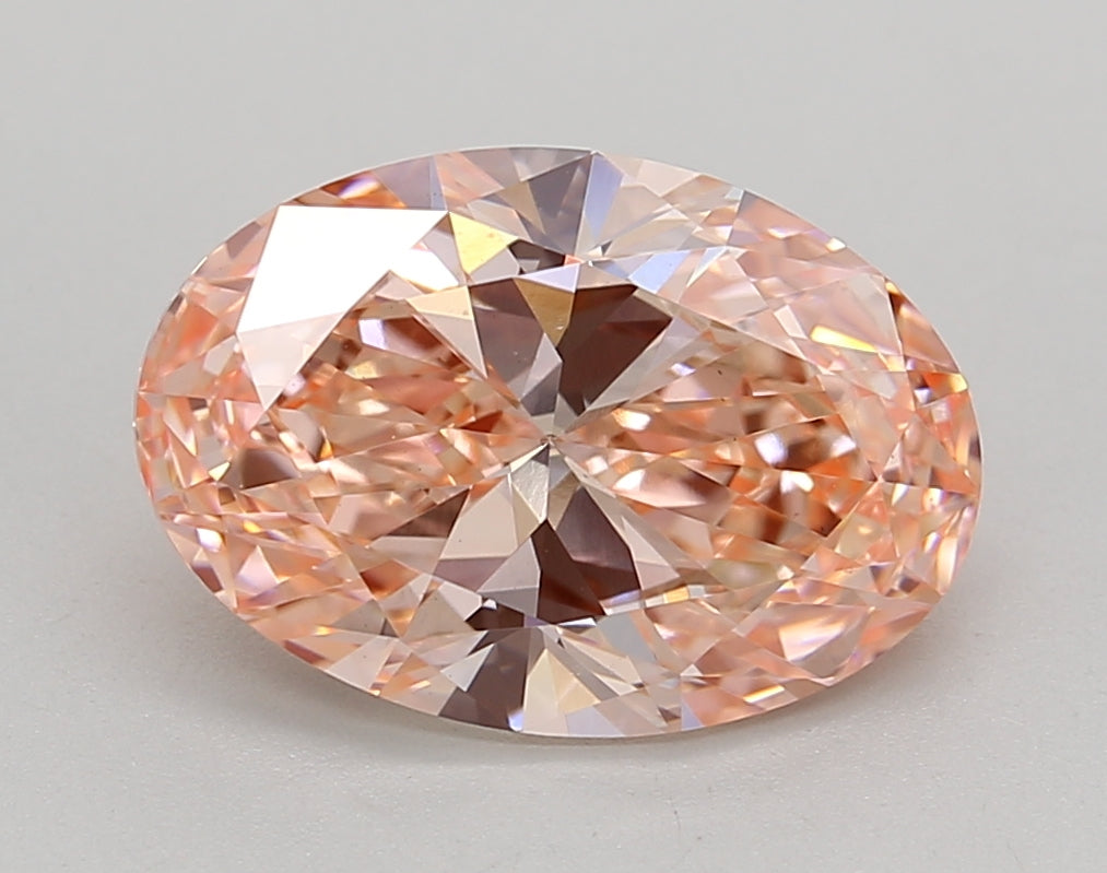 IGI Certified 3.00 ct Oval Cut Lab Grown Diamond - Fancy Vivid Orange Pink Color, VS2 Clarity