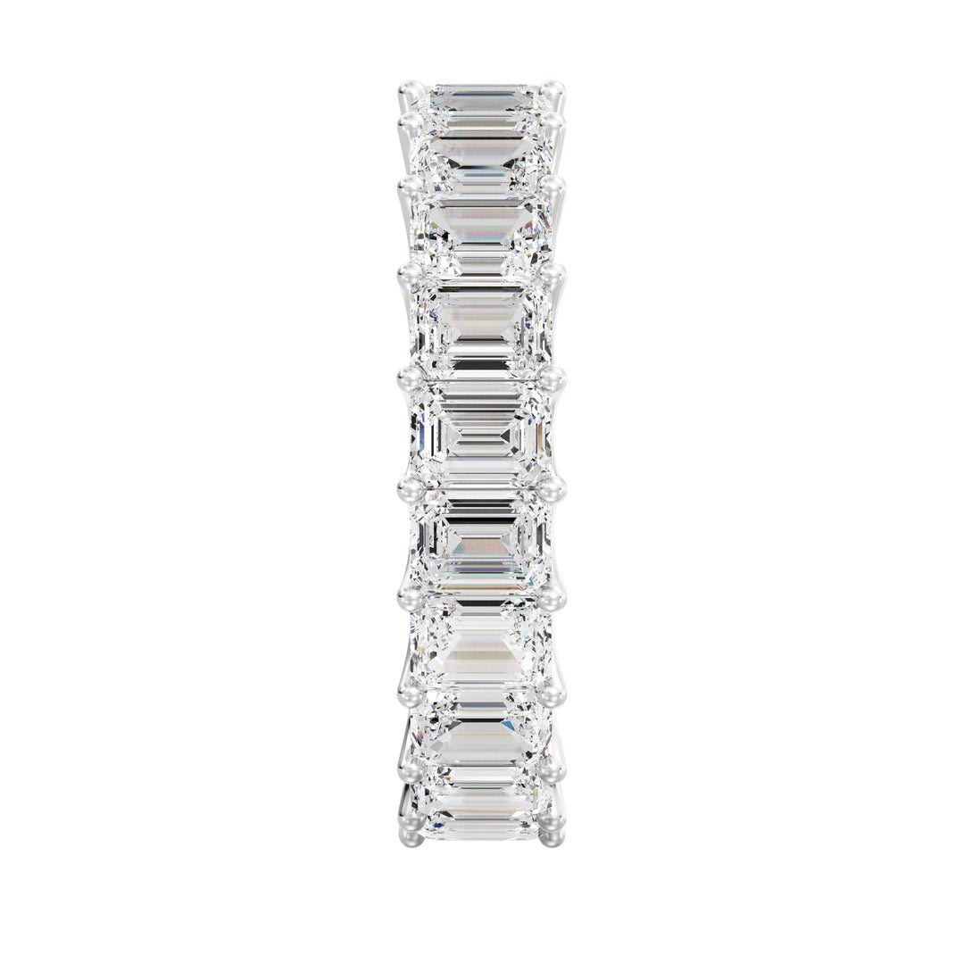 Lab-Grown Emerald-Cut Diamond Scallop Eternity Band in 18K White Gold, adorned with 21 EF/VS lab-grown diamonds in a shared prong scalloped setting for maximum sparkle