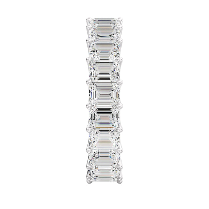 Lab-Grown Emerald-Cut Diamond Scallop Eternity Band in 18K White Gold, adorned with 21 EF/VS lab-grown diamonds in a shared prong scalloped setting for maximum sparkle