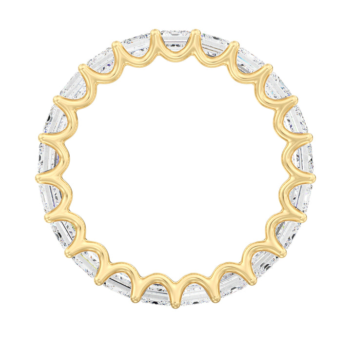 Lab-Grown Emerald-Cut Diamond Scallop Eternity Band in 18K Yellow Gold, showcasing 21 EF/VS lab-grown diamonds in a scallop prong setting with a timeless design