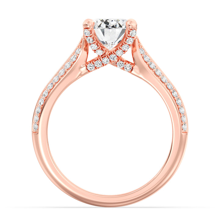 Oval Cut Lab-Grown Diamond Engagement Ring with Pavé Band in 18K Rose Gold, showcasing a brilliant Oval center stone in a 4-claw setting and 72 round side diamonds