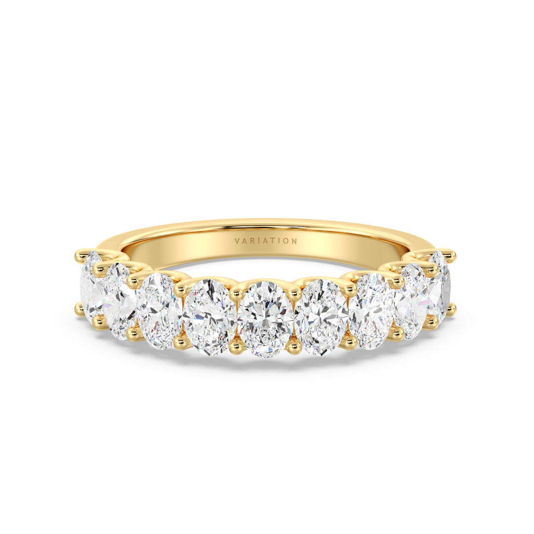 Lab-Grown Diamond Oval Scallop Half Eternity Wedding Ring in 18K Yellow Gold with 9 oval-cut diamonds set in a low-profile shared prong setting