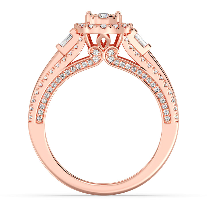 Oval halo split shank engagement ring with 1.29CTTW EF-VS lab-grown diamonds, set in 18K rose gold