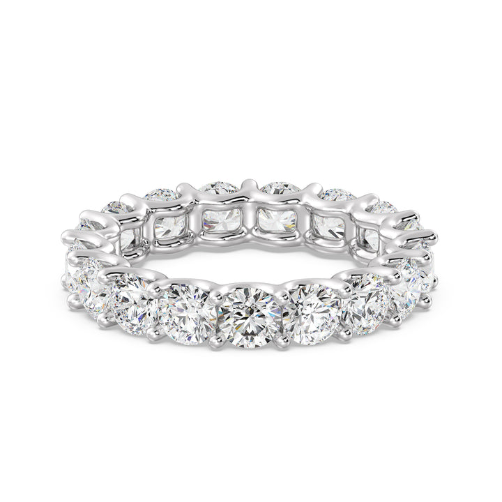 Round Lab-Grown Diamond Scallop Eternity Band Ring in 18K White Gold with 3.40ct EF/VS diamonds