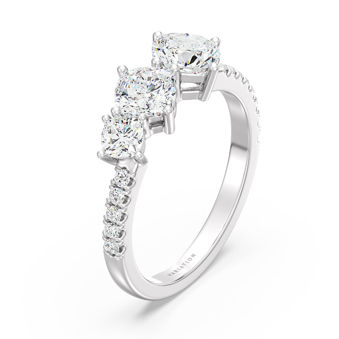 Three Stone Cushion-Cut Lab-Grown Diamond Wedding Band in 18K Gold