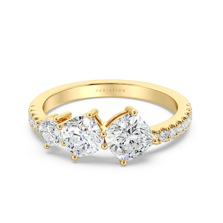 Three Stone Cushion-Cut Lab-Grown Diamond Wedding Band in 18K Gold