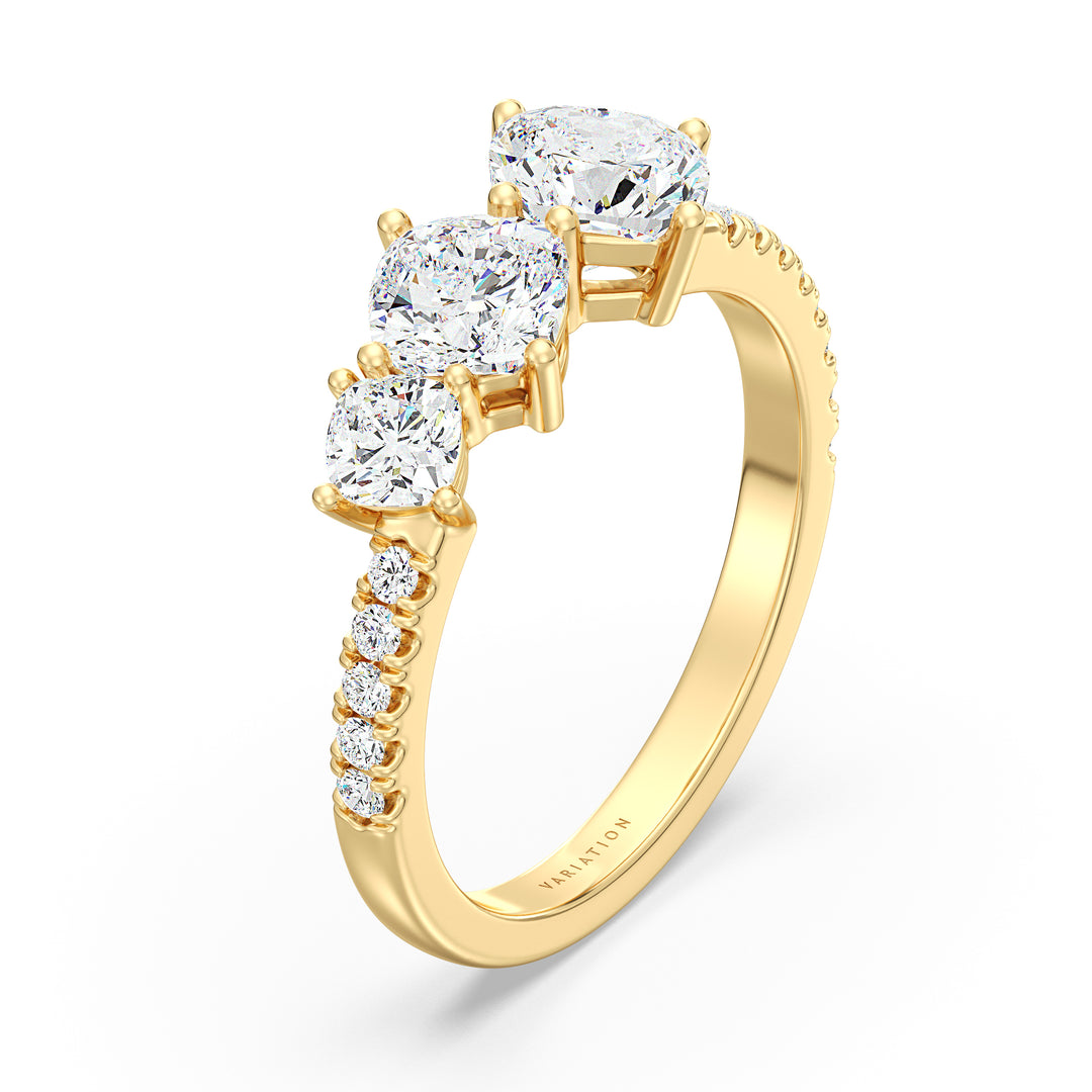 Three Stone Cushion-Cut Lab-Grown Diamond Wedding Band in 18K Gold