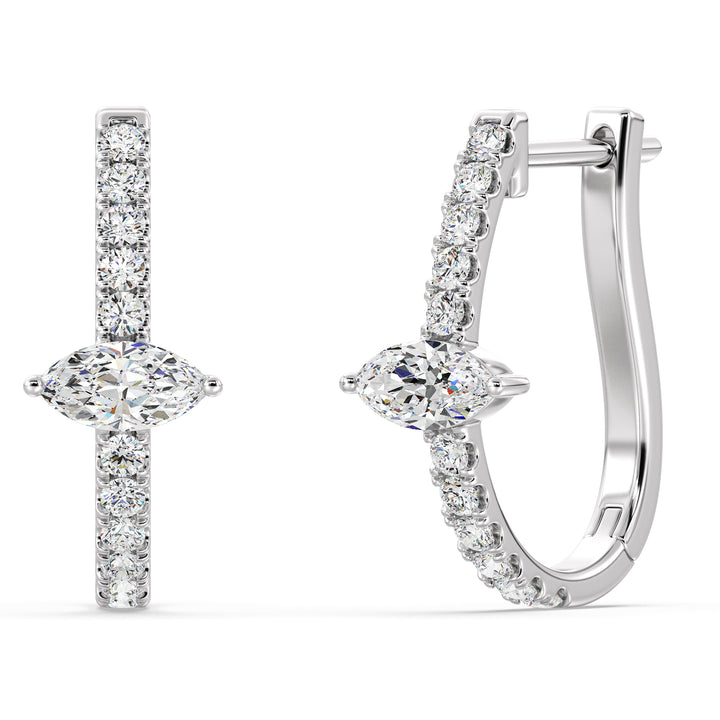 Stunning 18KT White Gold Twist Hoop Earrings Featuring Lab-Grown Diamonds - Round and Marquise Cut, 0.73ct Total