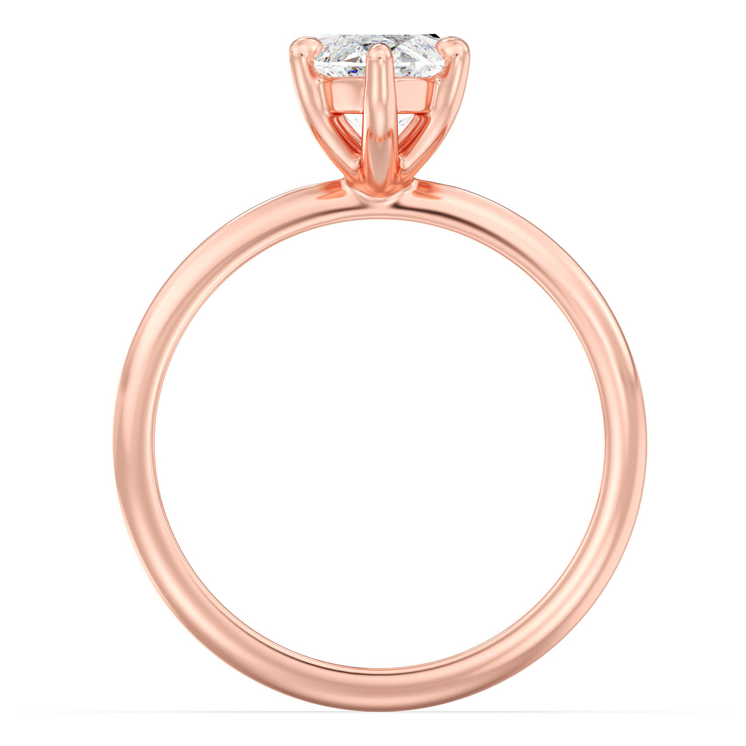 Timeless Marquise Cut Lab-Grown Diamond Solitaire Engagement Ring in 18K Rose Gold. The exquisite marquise-cut diamond is held in a 6-claw prong setting, available in carat weights from 1.00ct to 4.00ct