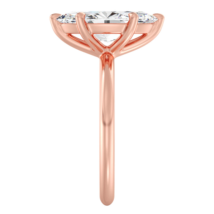 Timeless Marquise Cut Lab-Grown Diamond Solitaire Engagement Ring in 18K Rose Gold. The exquisite marquise-cut diamond is held in a 6-claw prong setting, available in carat weights from 1.00ct to 4.00ct