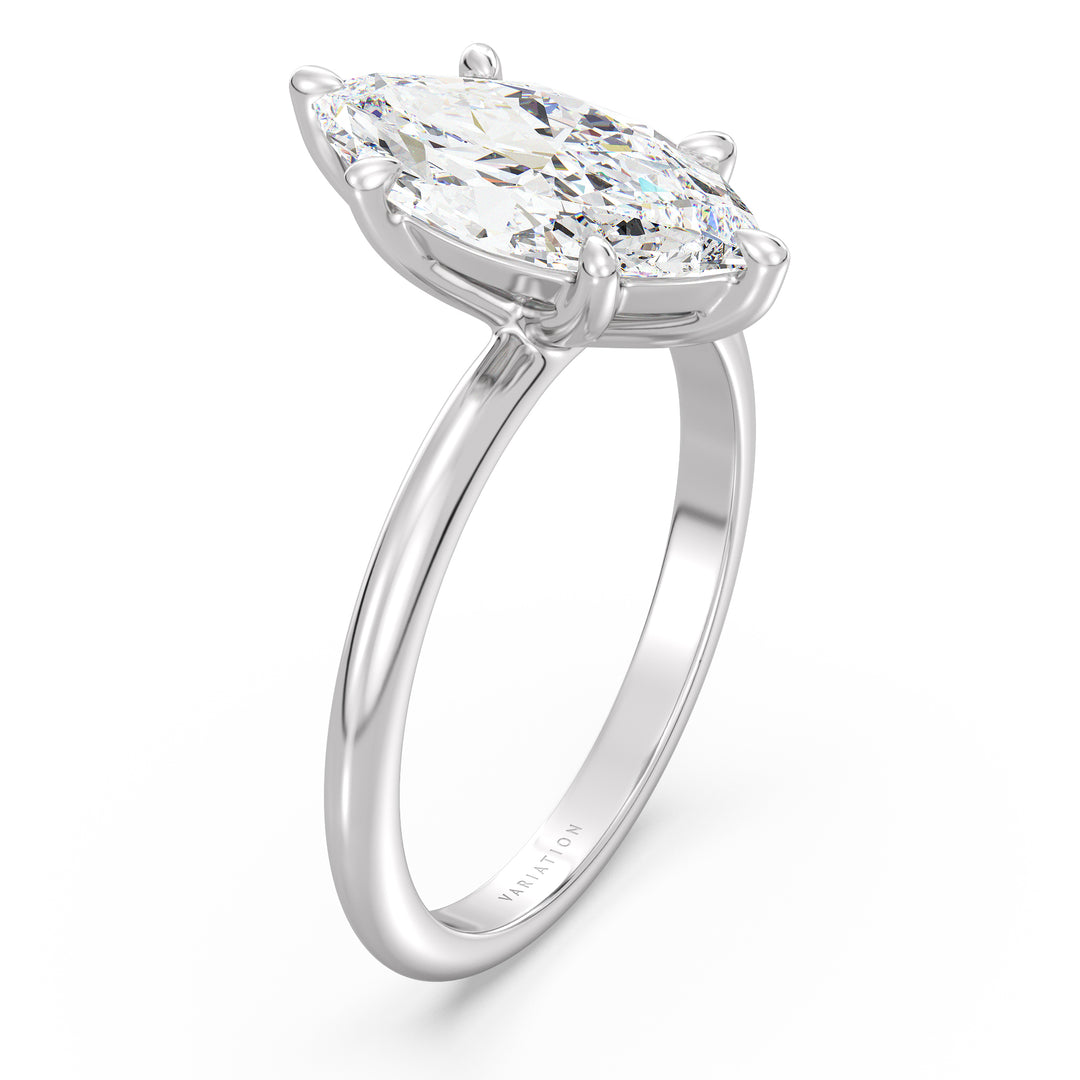 Timeless Marquise Cut Lab-Grown Diamond Solitaire Engagement Ring in 18K White Gold. Featuring a marquise-cut diamond in a classic 6-claw prong setting, available in carat weights from 1.00ct to 4.00ct