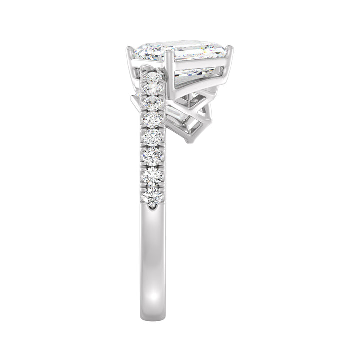 Triple Emerald-Cut Lab-Grown Diamond Wedding Band in 18K White Gold, adorned with three emerald-cut diamonds and pavé-set round-cut side stones, totaling 1.94 carats