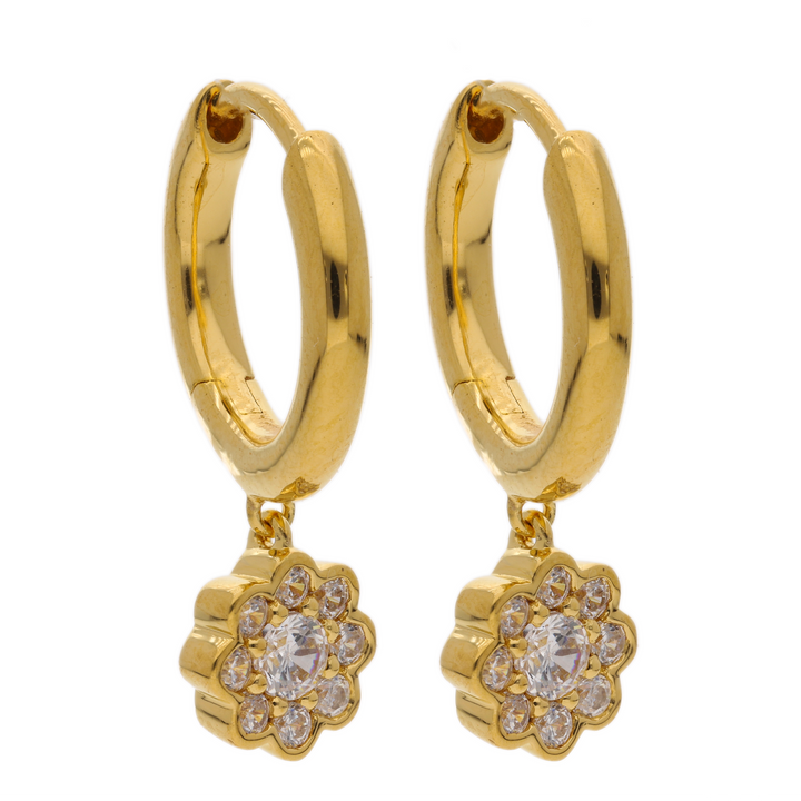 Gold Vermeil Floral Cz Hoop Earrings