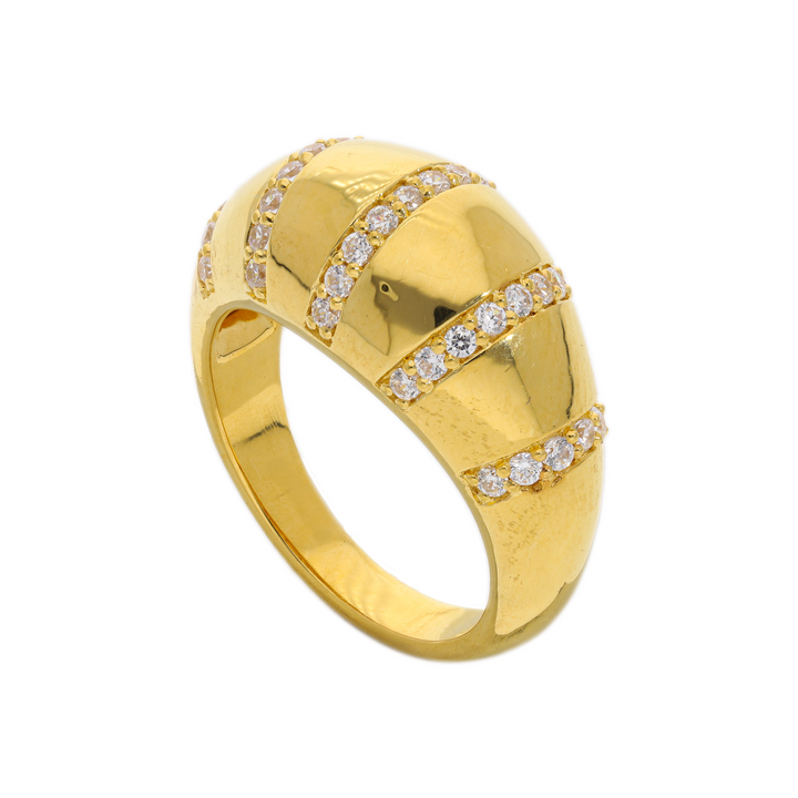 Gold Vermeil Four-Row Cz Stripe Dome Ring