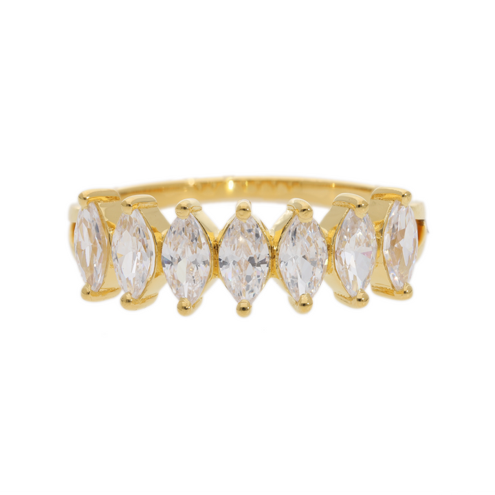 Gold Vermeil Ring With 7 Marquise-Cut Cz Stones