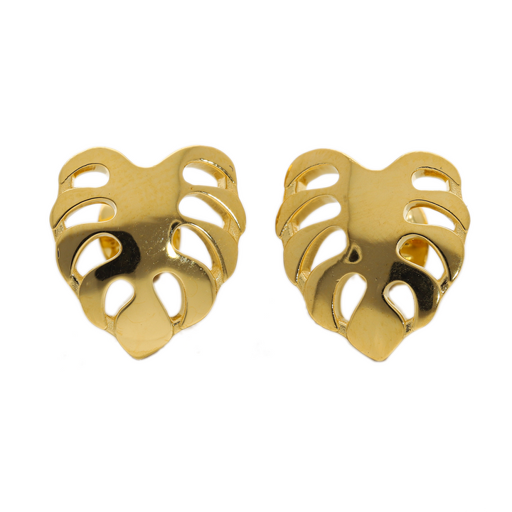 Gold Vermeil Tropical Monstera Leaf Earrings