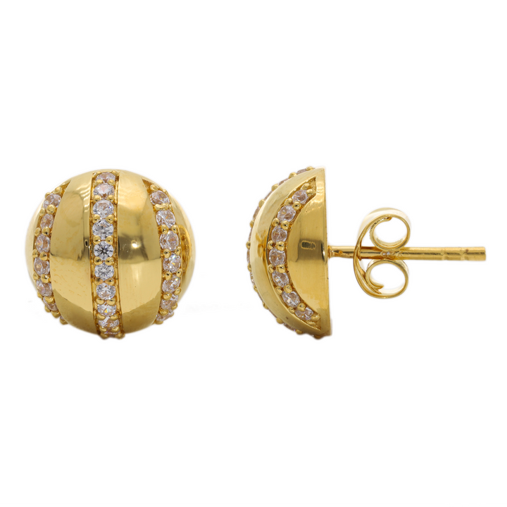 Gold Vermeil Orb Stripe Button Stud Earrings