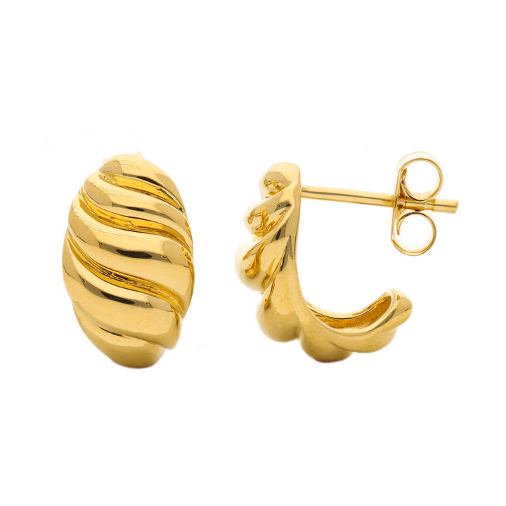 Gold Vermeil Croissant Earrings: Twisted Dome Droplets