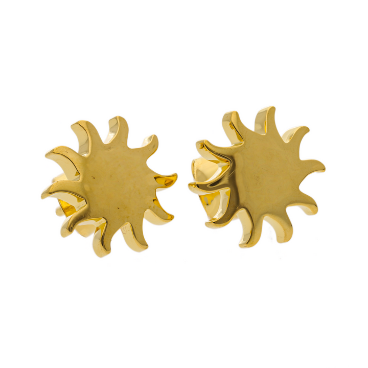 Gold Vermeil Sun Ray Round Sun-Shaped Stud Earrings