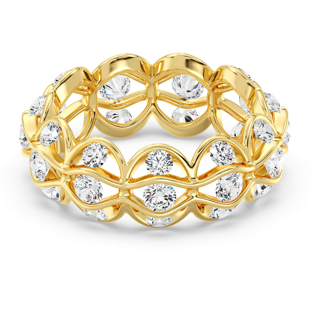 Marquise Wavy Eternity Wedding Band with 33 Round Lab-Grown Diamonds in 18K Solid Gold, 2.72ct Total Weight, Bridal Jewelry