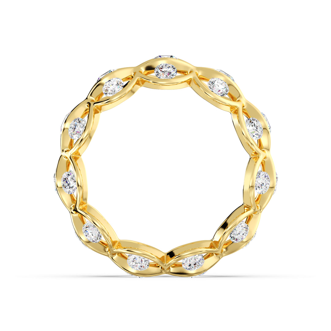 Marquise Wavy Eternity Wedding Band with 33 Round Lab-Grown Diamonds in 18K Solid Gold, 2.72ct Total Weight, Bridal Jewelry