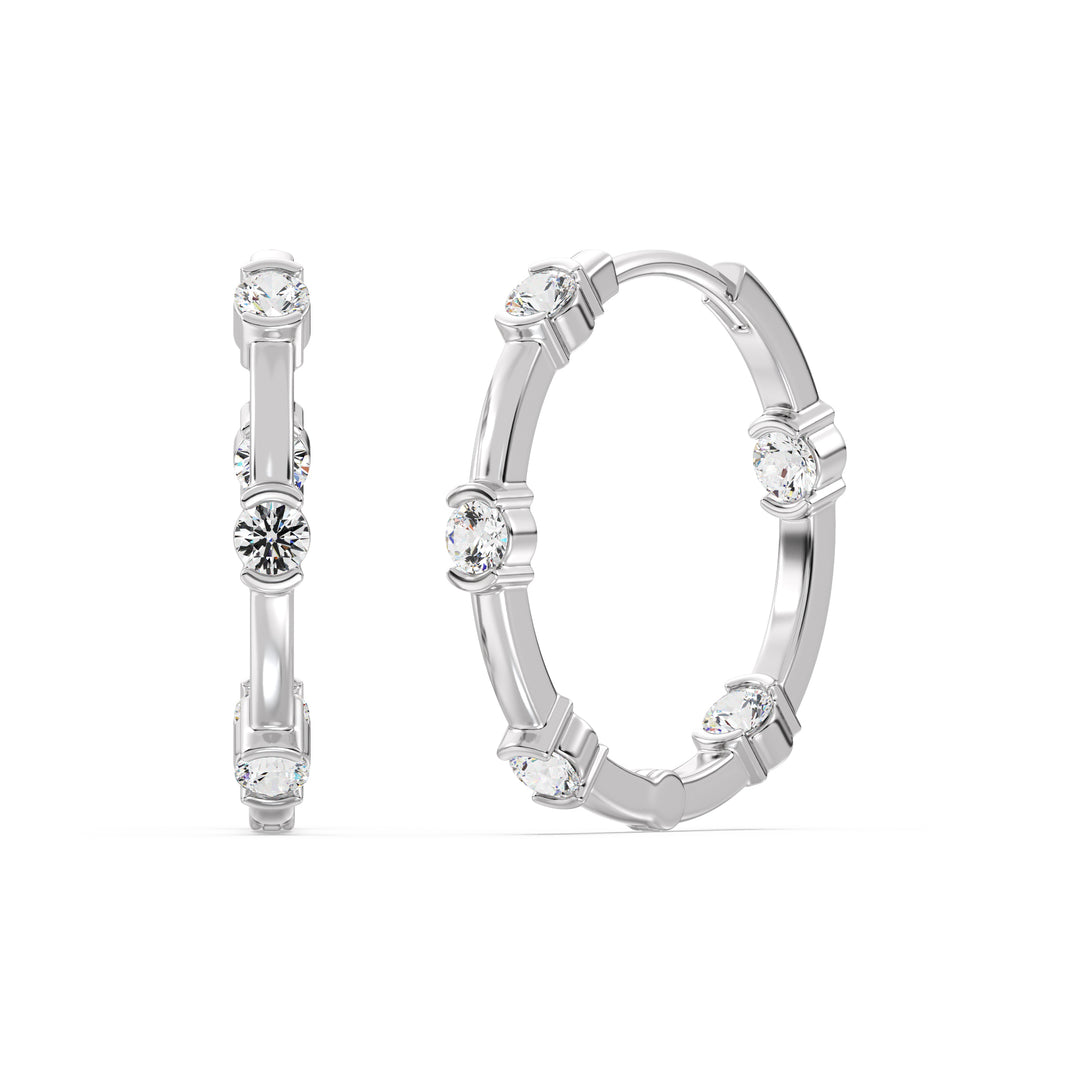 Solid Gold Hoop Earrings with 1.1 Ct Round Lab-Grown Diamonds