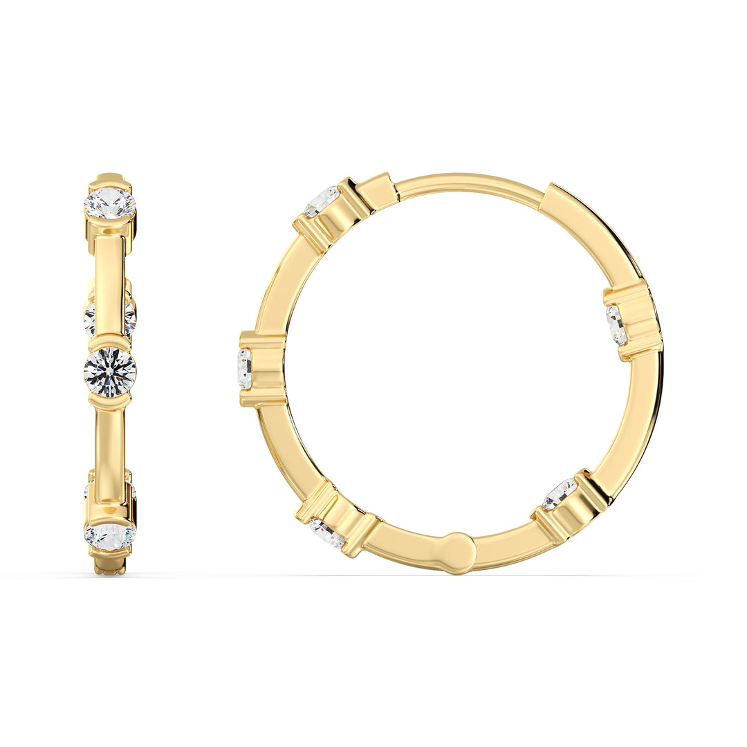 Solid Gold Hoop Earrings with 1.1 Ct Round Lab-Grown Diamonds