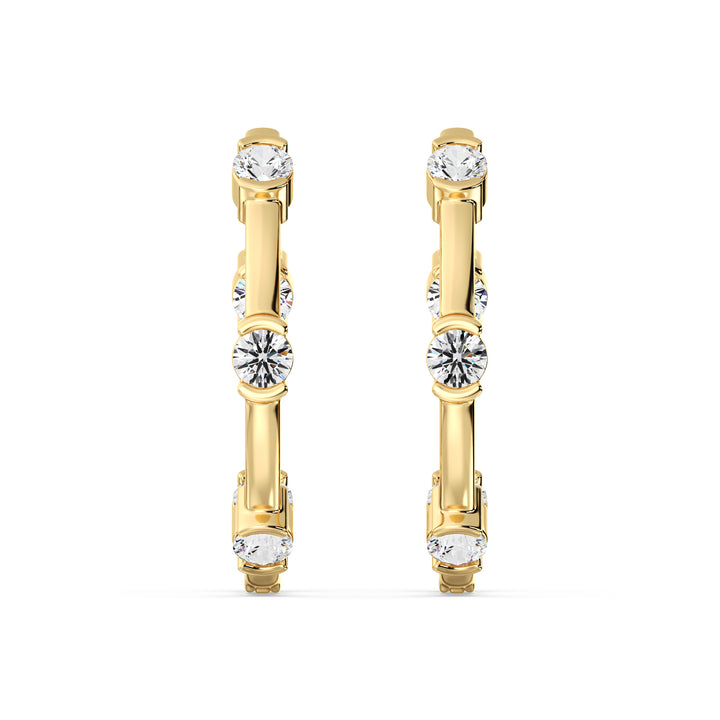 Solid Gold Hoop Earrings with 1.1 Ct Round Lab-Grown Diamonds