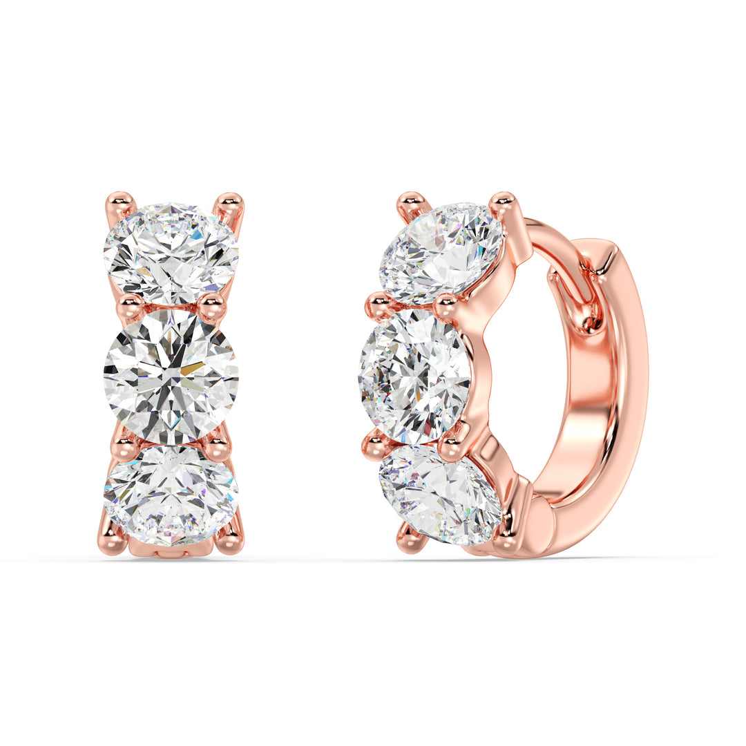 Solid Gold Huggie Earrings with 1.38 Ct Round Lab-Grown Diamonds