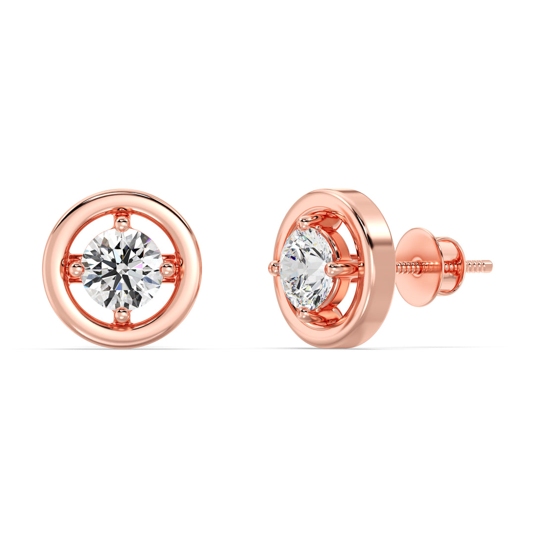 Solid Gold Round Lab Grown Diamond Classic Stud Earrings for Women