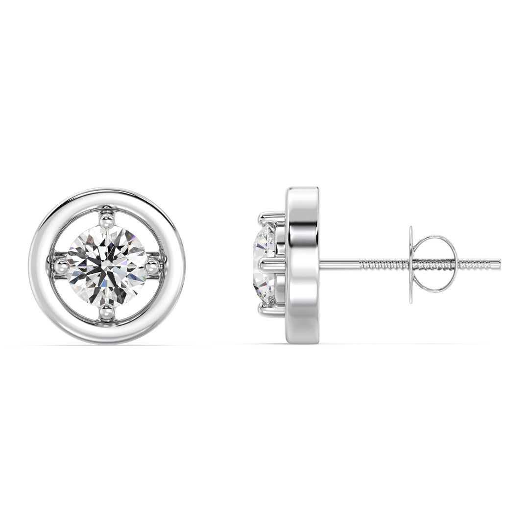 Solid Gold Round Lab Grown Diamond Classic Stud Earrings for Women