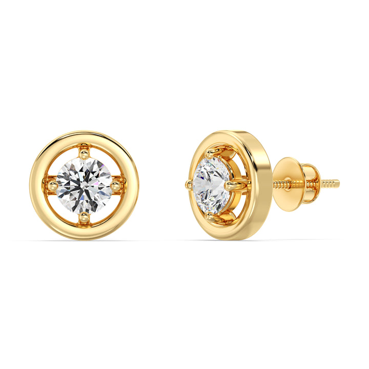 Solid Gold Round Lab Grown Diamond Classic Stud Earrings for Women