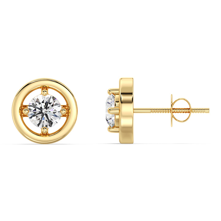 Solid Gold Round Lab Grown Diamond Classic Stud Earrings for Women