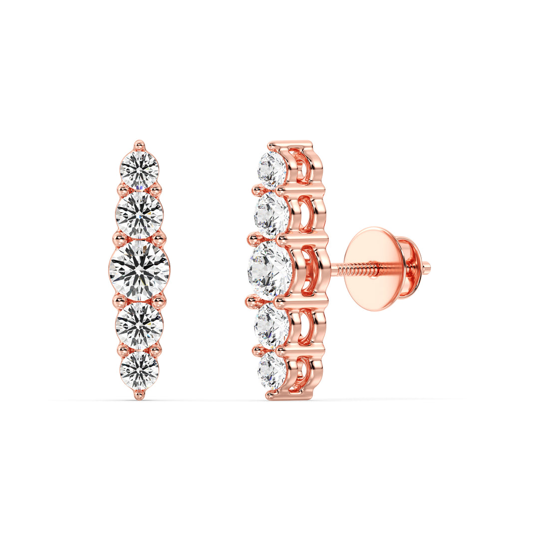 18K Solid Gold Elle Stud Earrings with Screw Backs, 0.46CT Total Lab-Grown Diamonds in Yellow, White, or Rose Gold