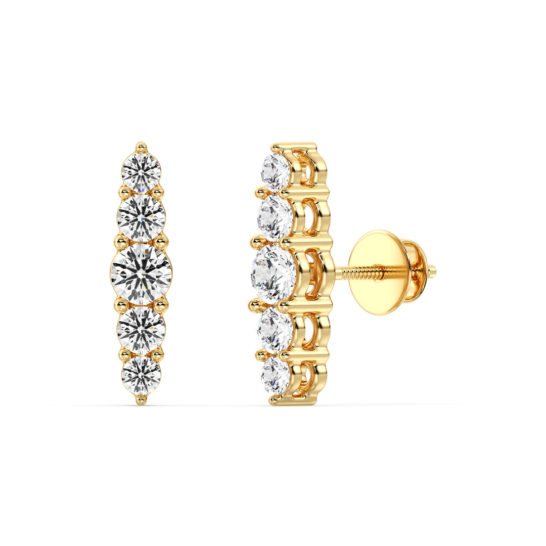 18K Solid Gold Elle Stud Earrings with Screw Backs, 0.46CT Total Lab-Grown Diamonds in Yellow, White, or Rose Gold