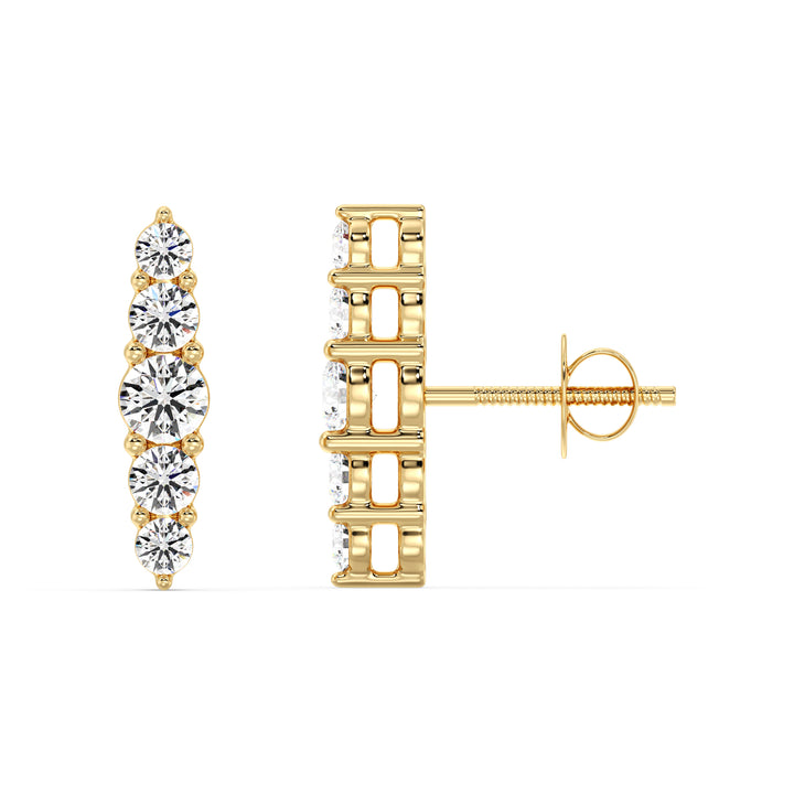 18K Solid Gold Elle Stud Earrings with Screw Backs, 0.46CT Total Lab-Grown Diamonds in Yellow, White, or Rose Gold