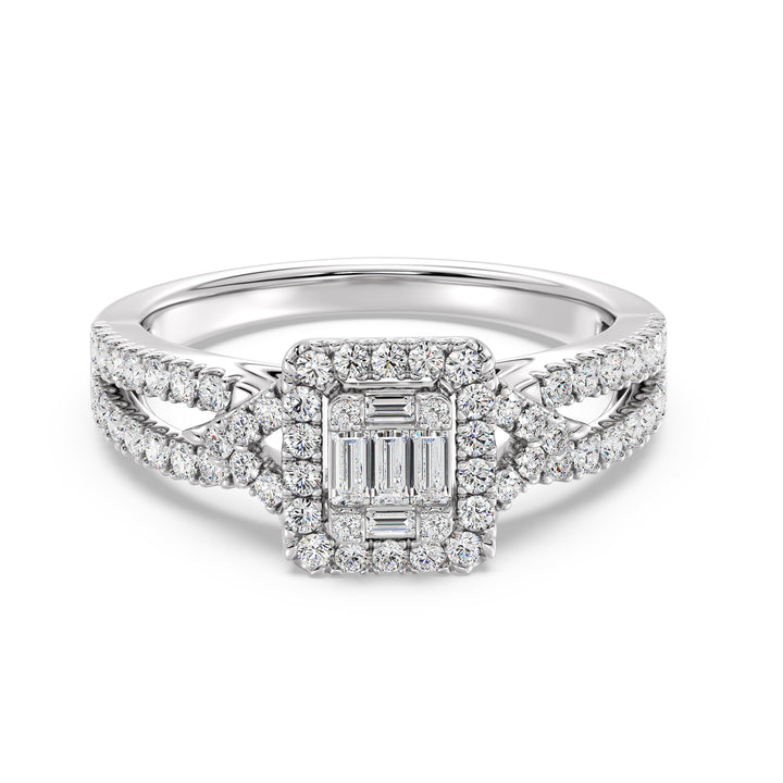 0.73 CTTW Lab-Grown Diamond Square Cluster Halo Engagement Ring in 18K Gold