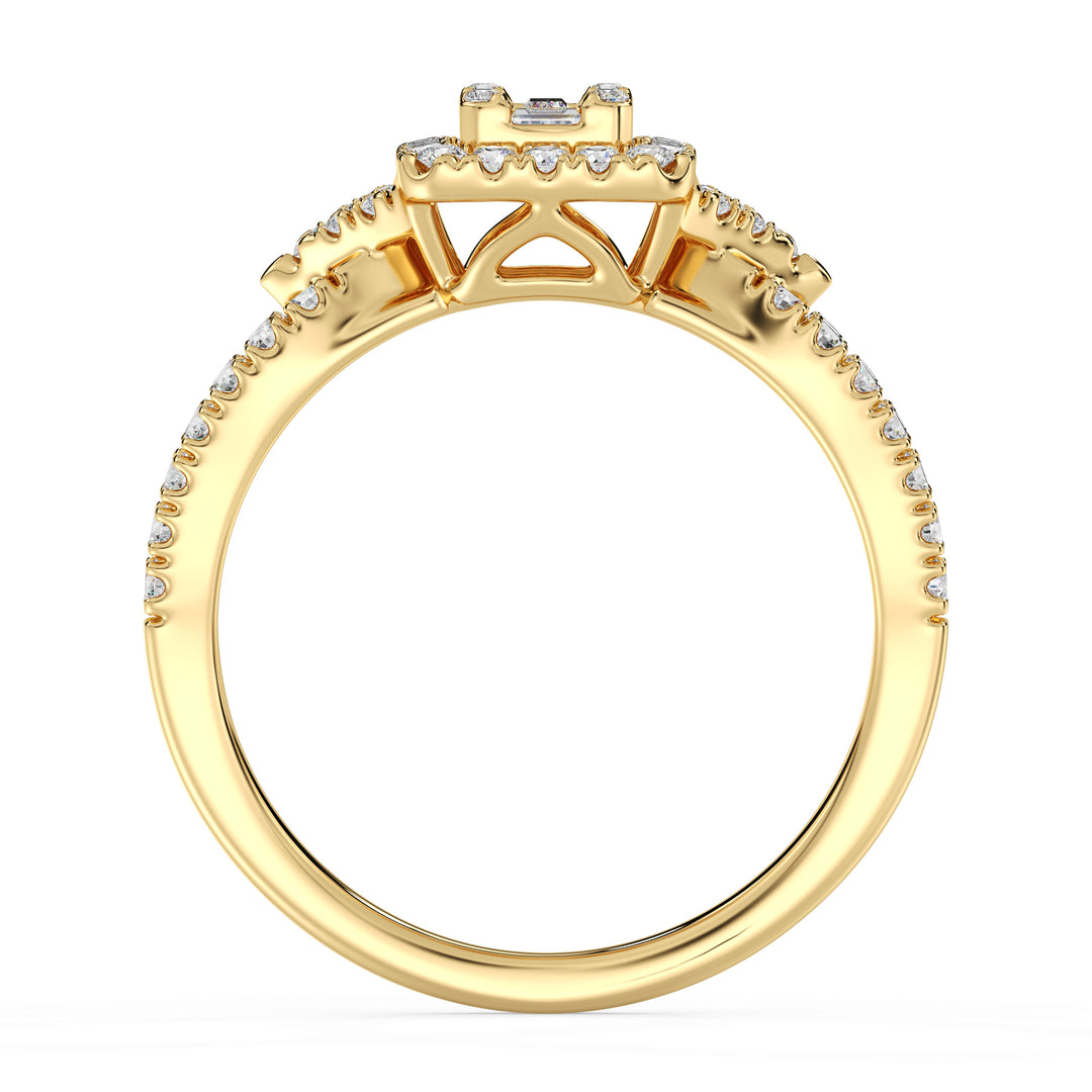 0.73 CTTW Lab-Grown Diamond Square Cluster Halo Engagement Ring in 18K Gold