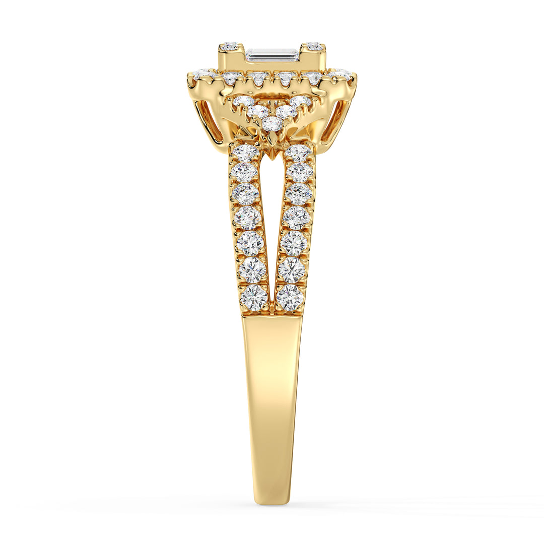 0.73 CTTW Lab-Grown Diamond Square Cluster Halo Engagement Ring in 18K Gold