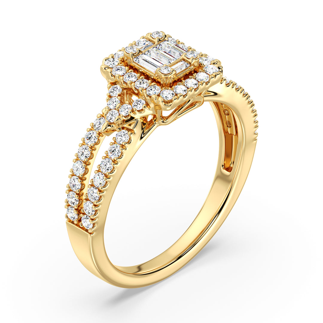 0.73 CTTW Lab-Grown Diamond Square Cluster Halo Engagement Ring in 18K Gold