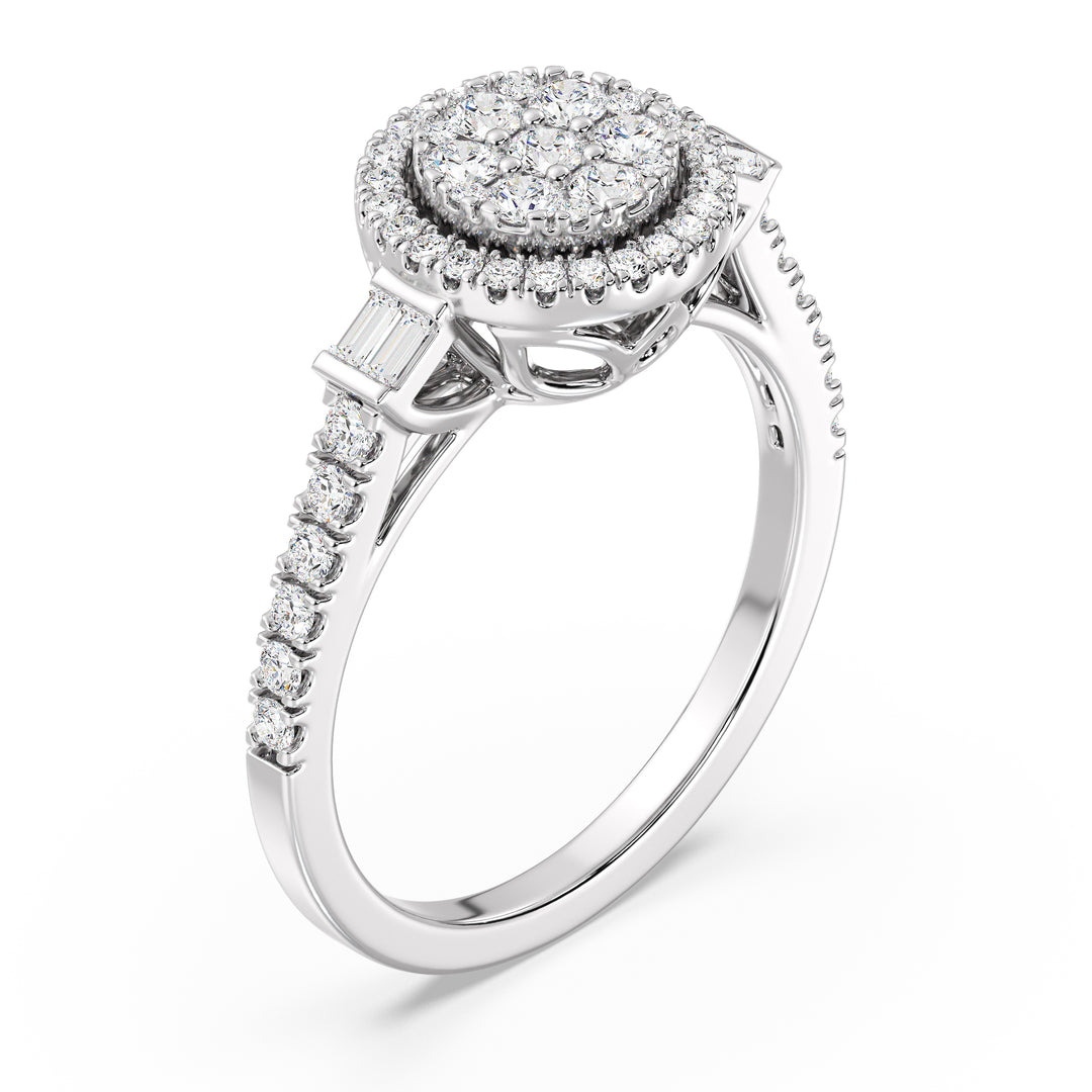 0.74 CTTW Lab-Grown Diamond Round Cluster Halo Engagement Ring in 18K Gold